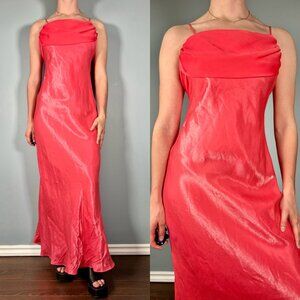 Vintage 90s Prom Dress, 1990s Pink Fairy Iridescent Cowl Prom Dress